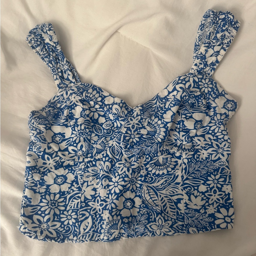 Floral Blue and White Women's Top